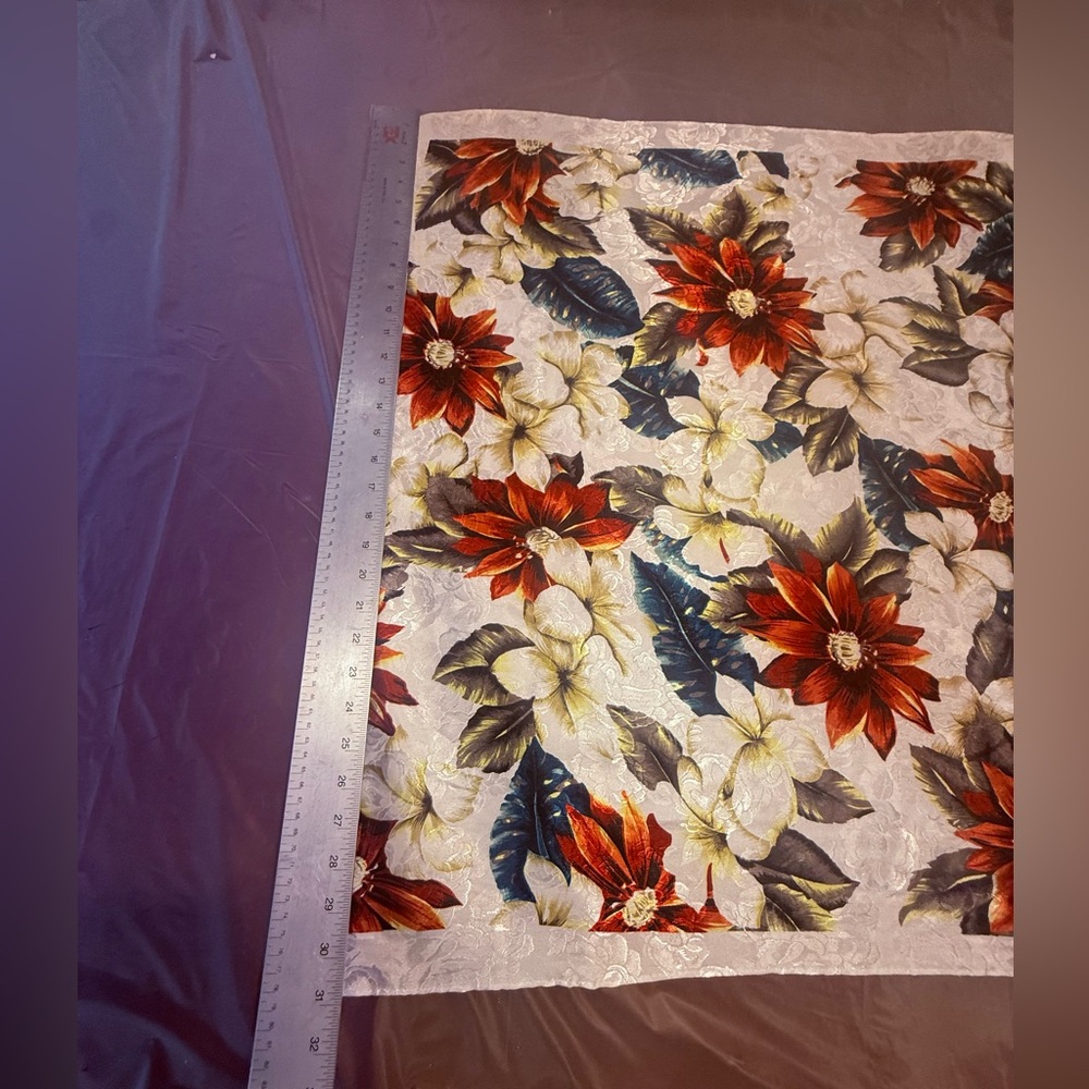 Vintage Floral Print White Satin Silk 31” Square Scarf - Women’s Accessory - Picture 6 of 8
